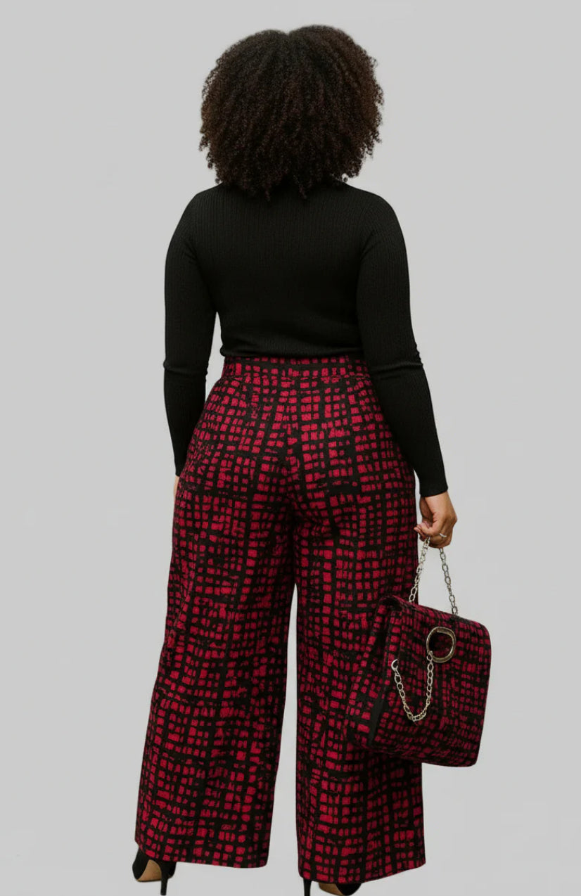 Combo Palazzo Pant & Pocketbook Set Red Black #2 PS14 (Pants, Headwrap, and Bag)