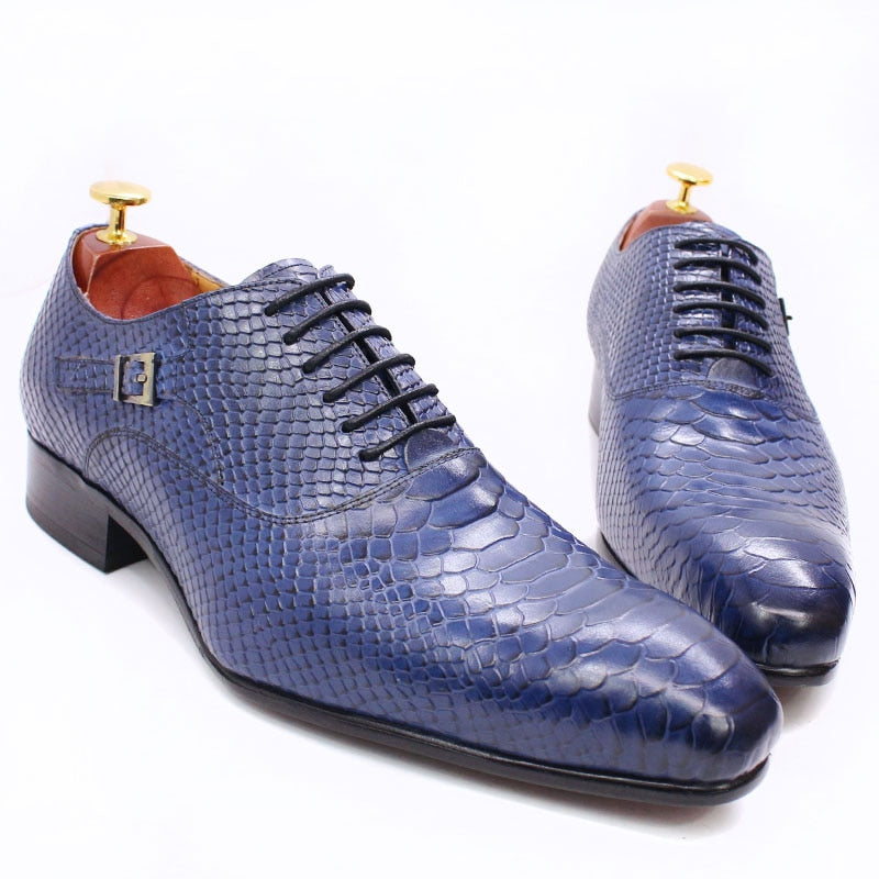 Classy Style Luxury Men Oxford Snake Skin Print Shoes