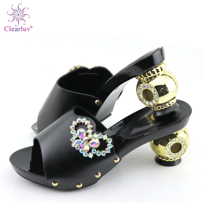 Elegant Rhineston Decorated Platform Shoes