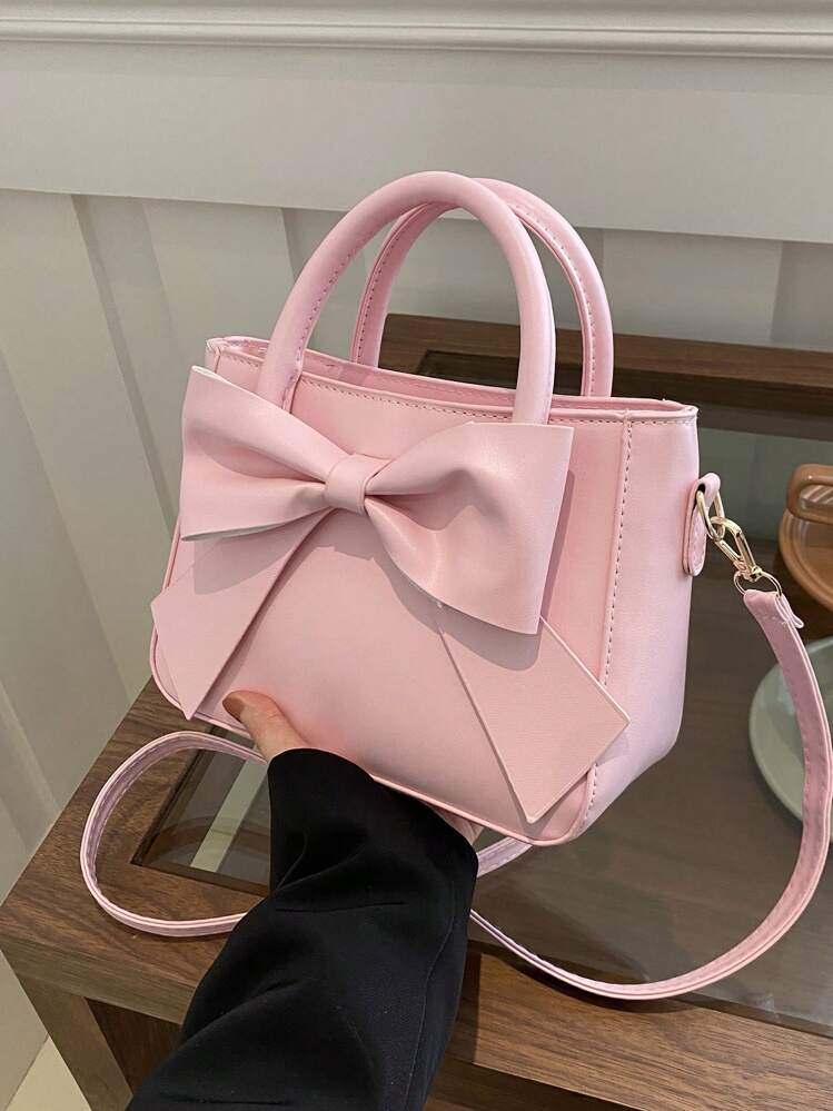 Luxurious Bow Decor Double Handle Handbag - Pink