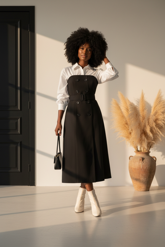 Two Tone Long Sleeve Collared Neck Dress