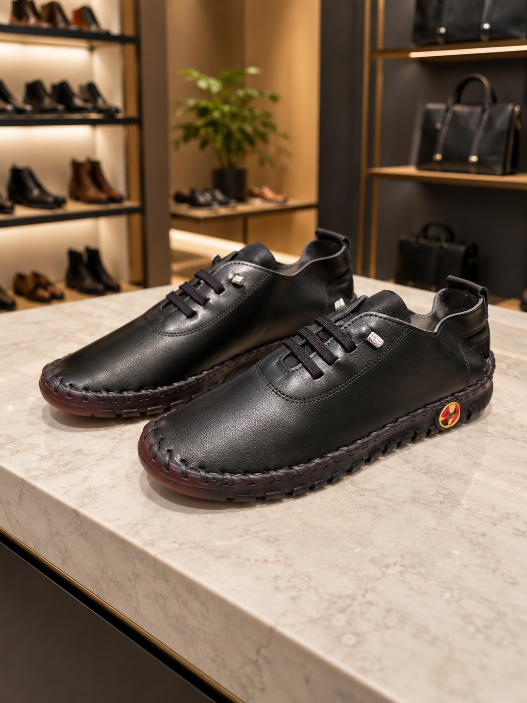 PU Leather Round Toe Slip-Ons