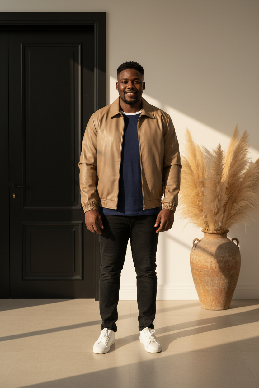 Men's Plus Size Zip Up Leather Jacket