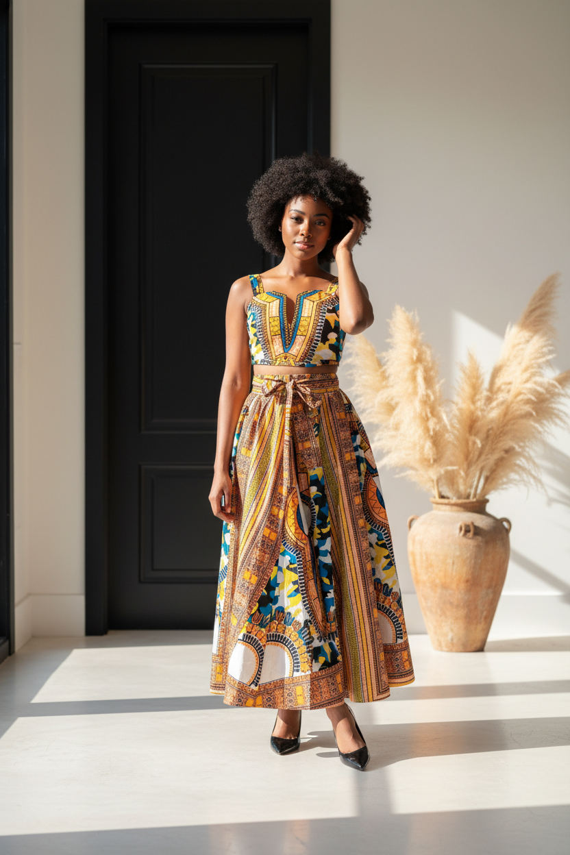 Women Long Dashiki Print Skirt, Various Prints (free size)