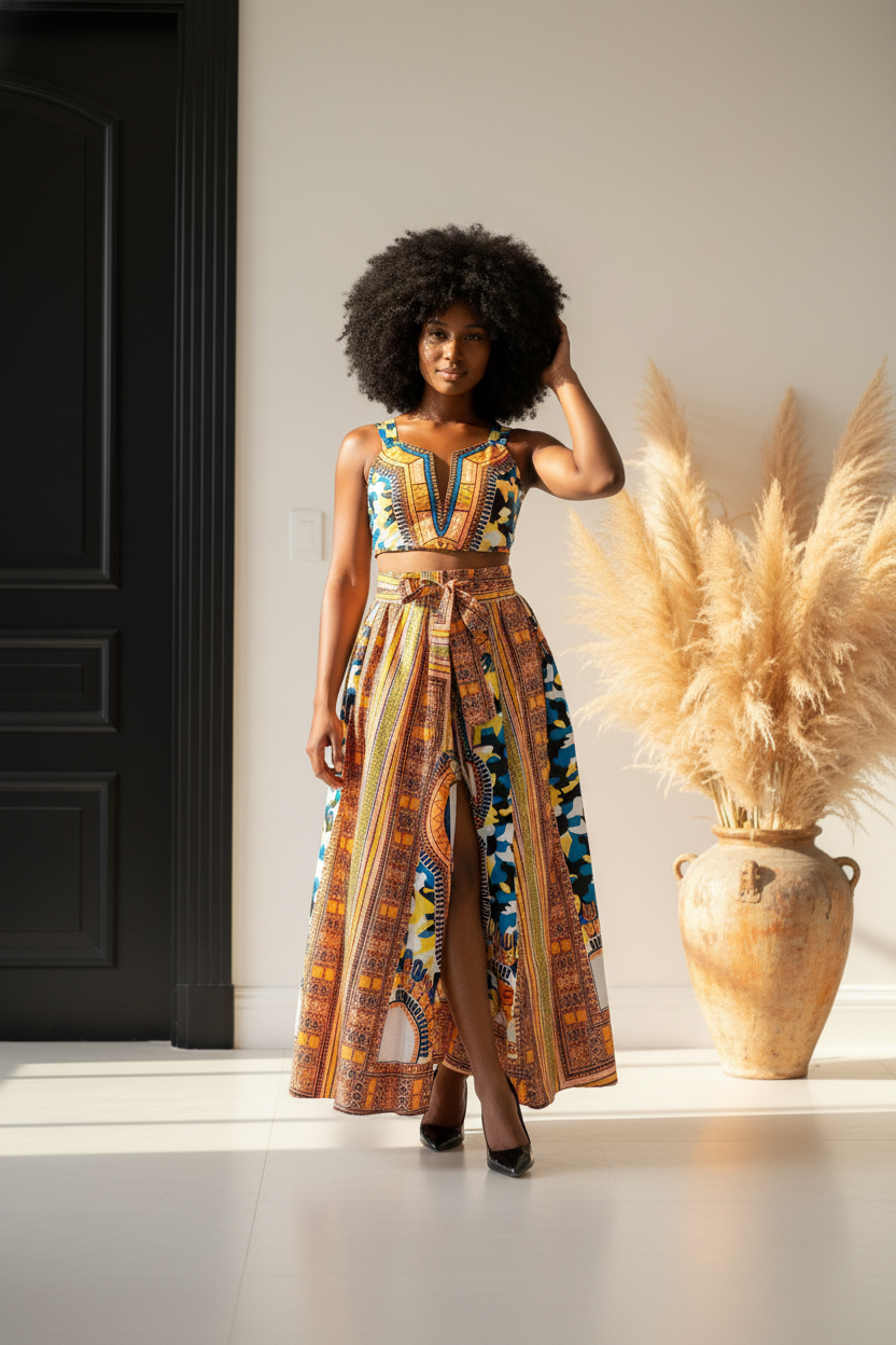 Women Long Dashiki Print Skirt, Various Prints (free size)