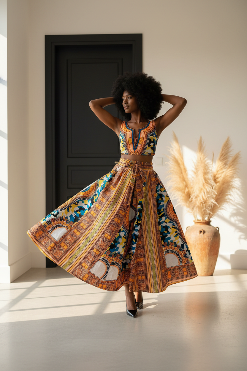 Women Long Dashiki Print Skirt, Various Prints (free size)