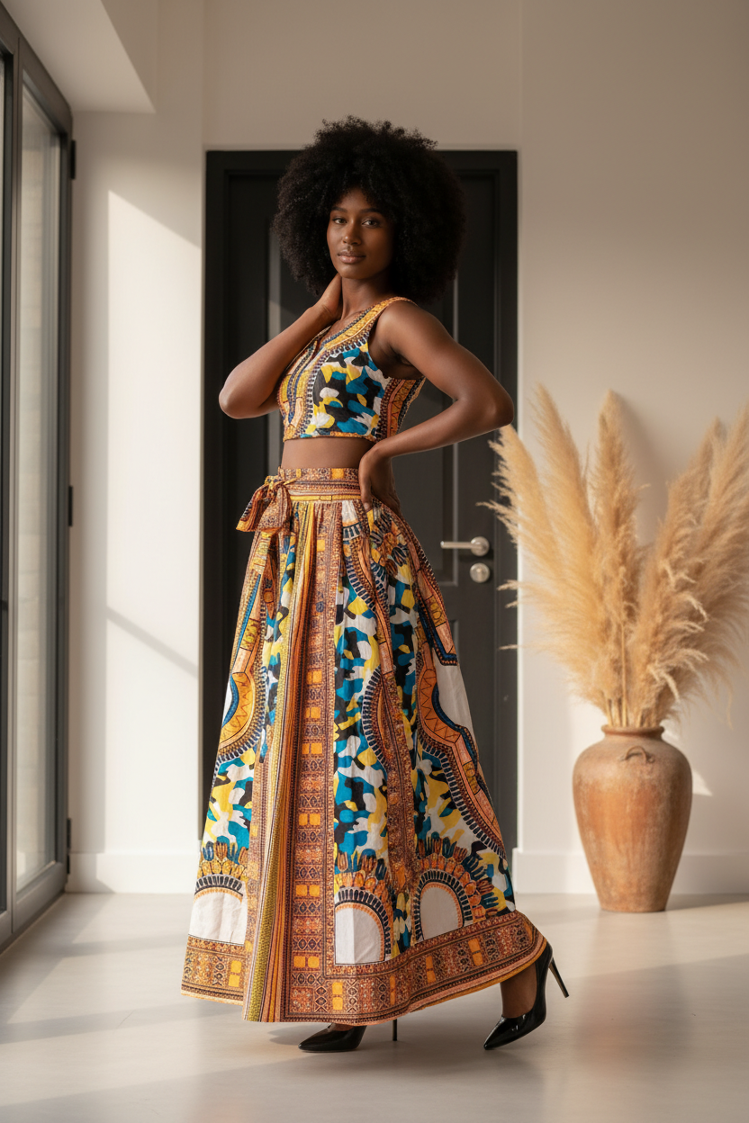 Women Long Dashiki Print Skirt, Various Prints (free size)