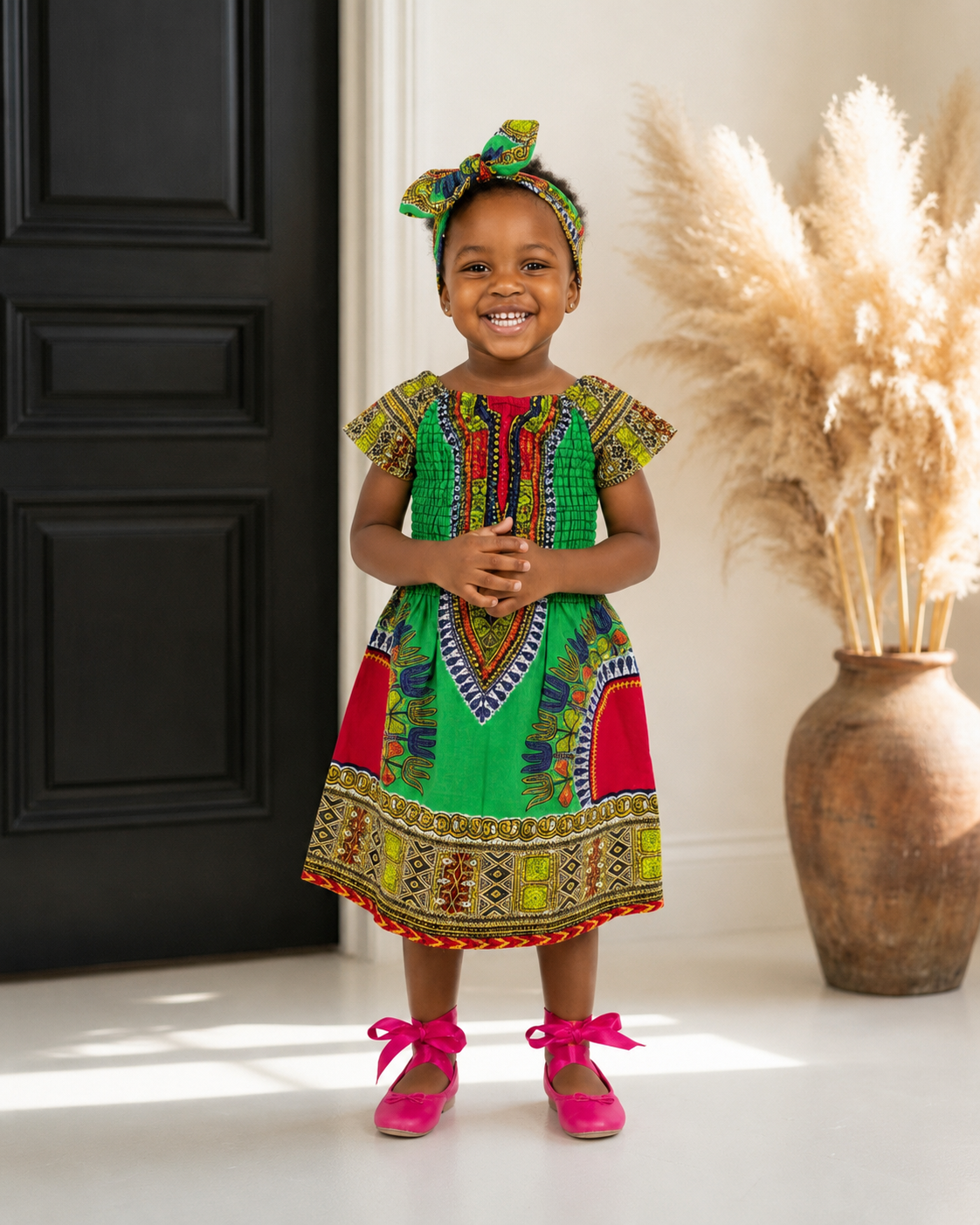 Little Girls Dashiki Dress with Coordinating Headband