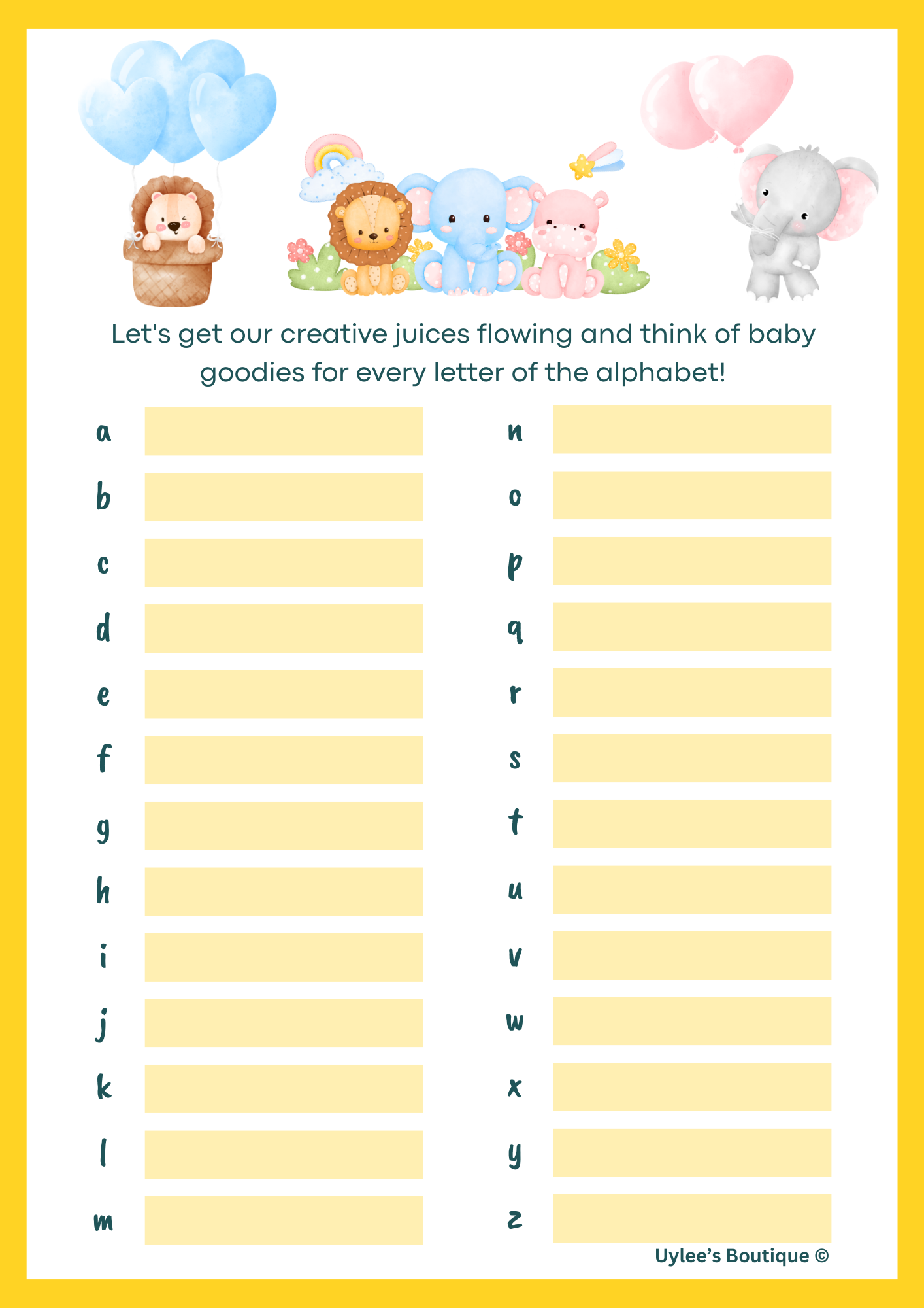 The A - Z Baby Items Challenge (Digital Download) is here to test your knowledge of all things baby!