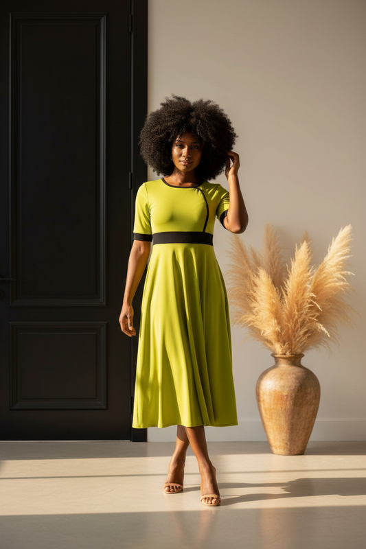 Chartreuse Contrast Trim Dress