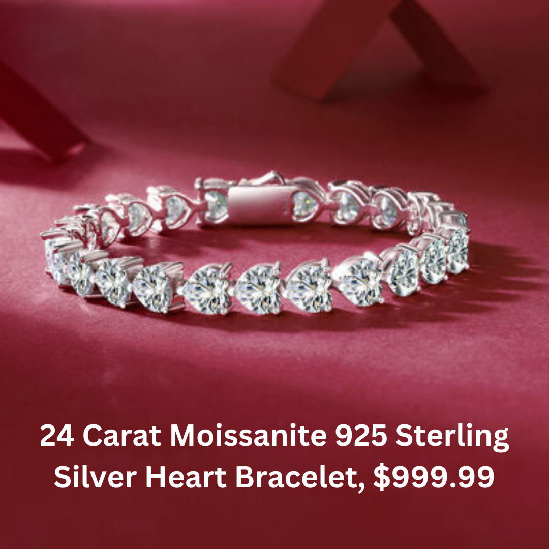 24 Carat Moissanite 925 Sterling Silver Heart Bracelet