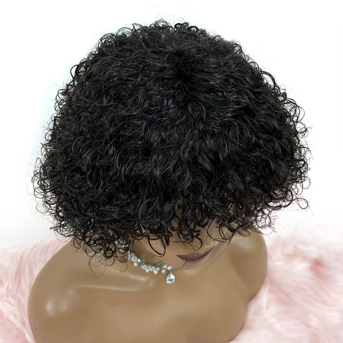 10 inch Human Hair Natural Curly Fringe Glueless BOB Wig