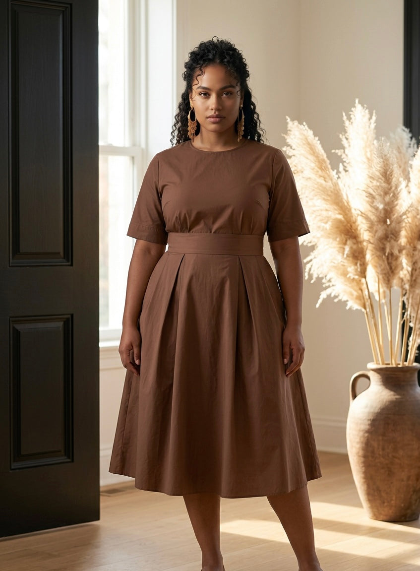 Round Neck Half Sleeve Pleated Dress