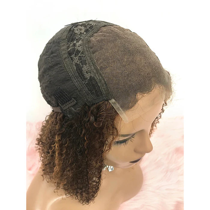 14 inch 5"x5" Closure Lace Wig Kinky Curly Brazilian Human Virgin Hair 150% Density - Gluless