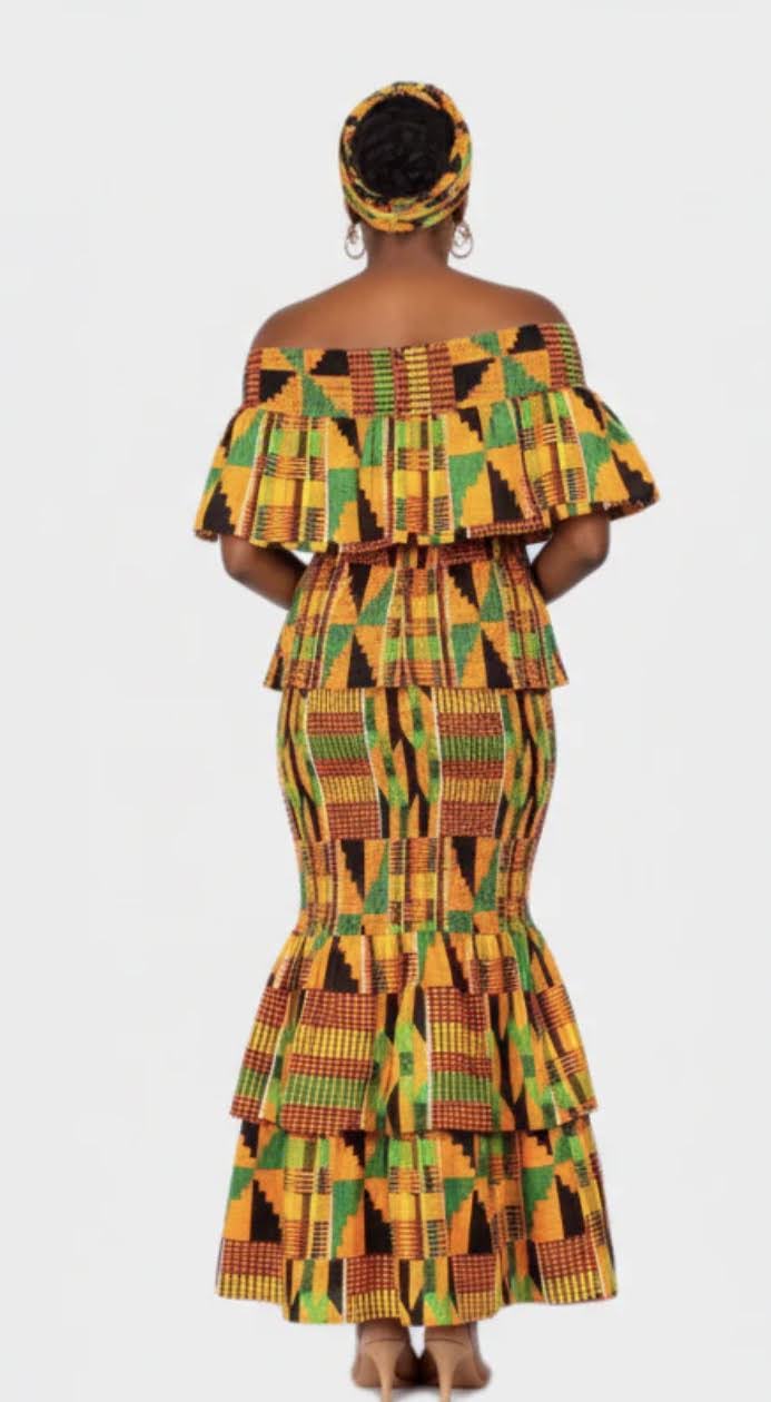 Smock fit & flare Skirt & Blouse Set-Kente