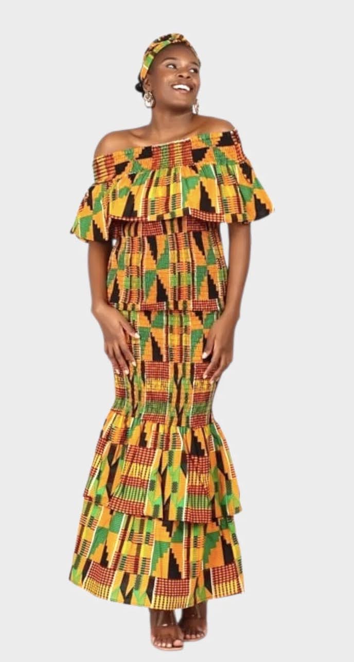 Smock fit & flare Skirt & Blouse Set-Kente