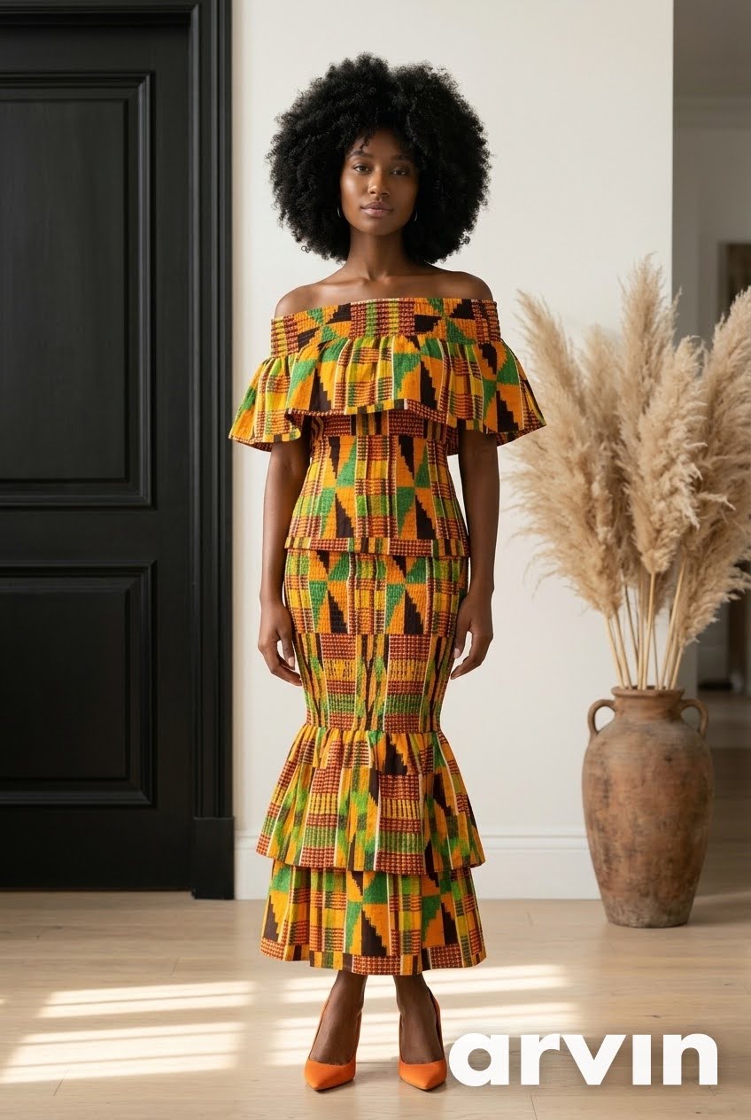 Smock fit & flare Skirt & Blouse Set-Kente
