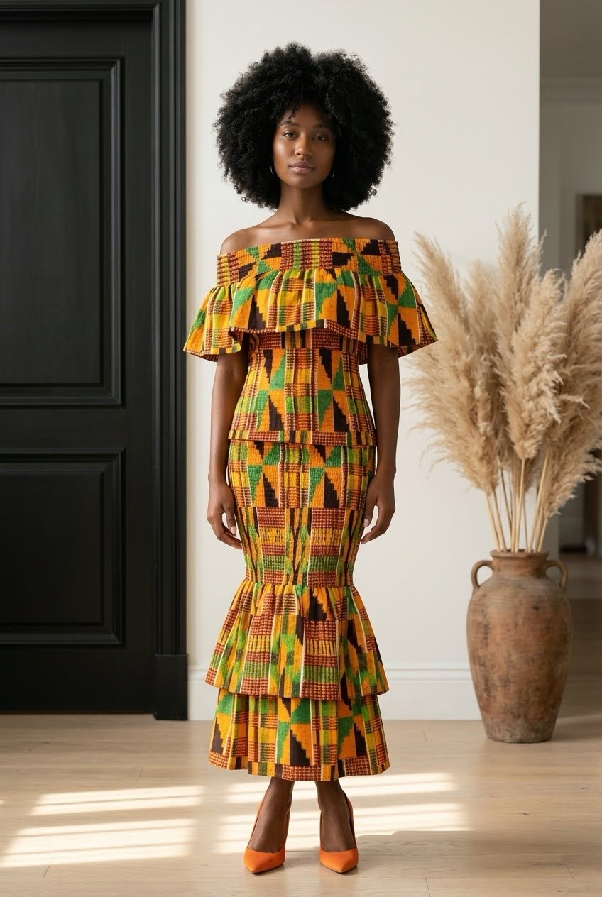 Smock fit & flare Skirt & Blouse Set-Kente