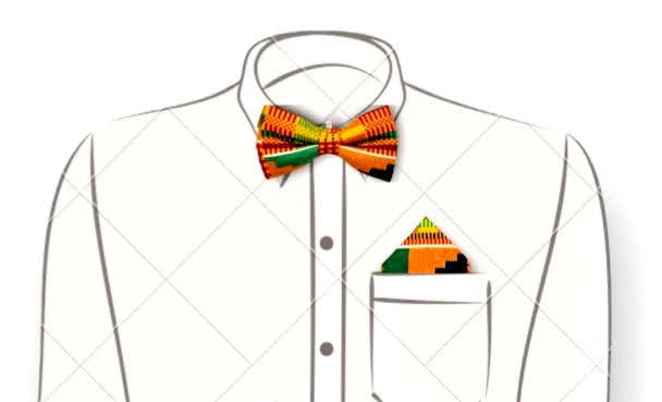Kente Print 3-Piece Men's Tie Set (Bow Tie, Neck Tie and Pocket Square)
