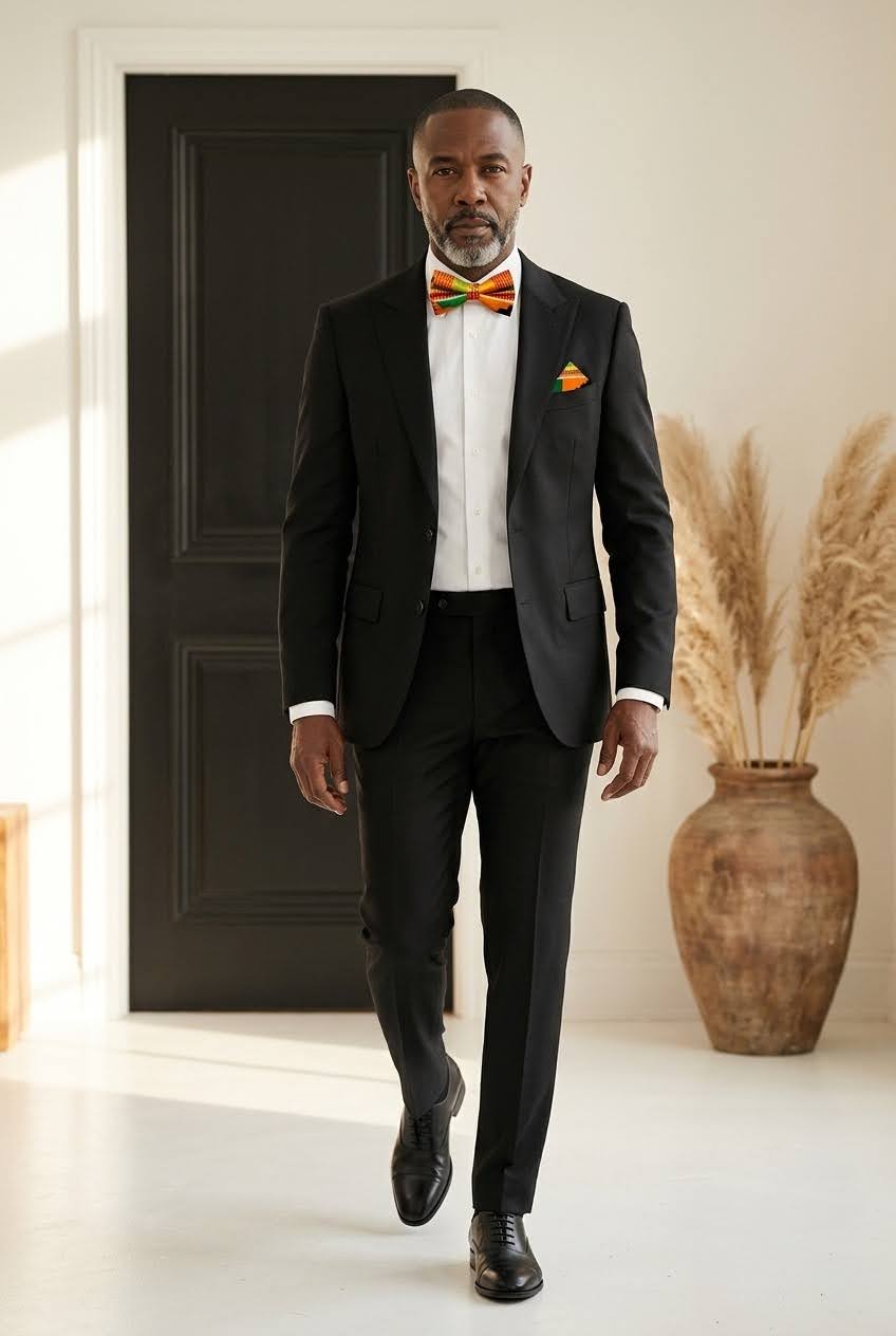 Kente Print 3-Piece Men's Tie Set (Bow Tie, Neck Tie and Pocket Square)