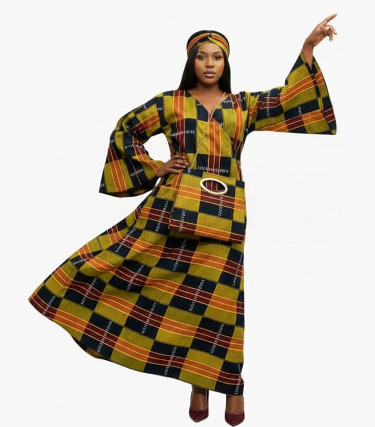 Combo Long Wrap Dress + Pocketbook Set