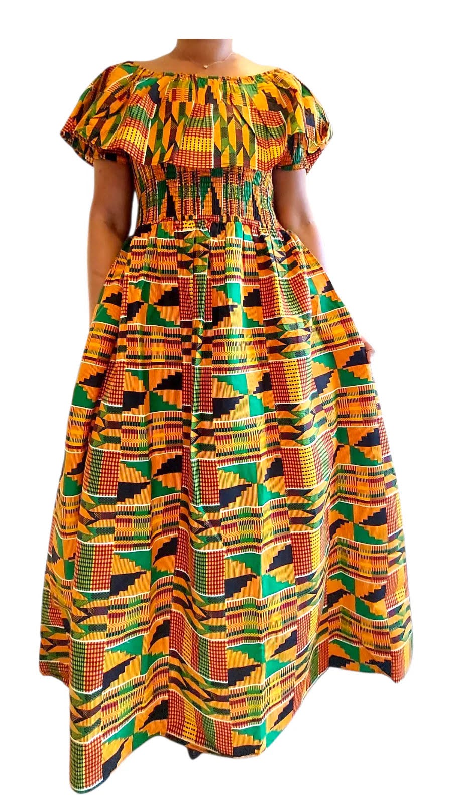 Maxi Frill Dress / Orange Kente