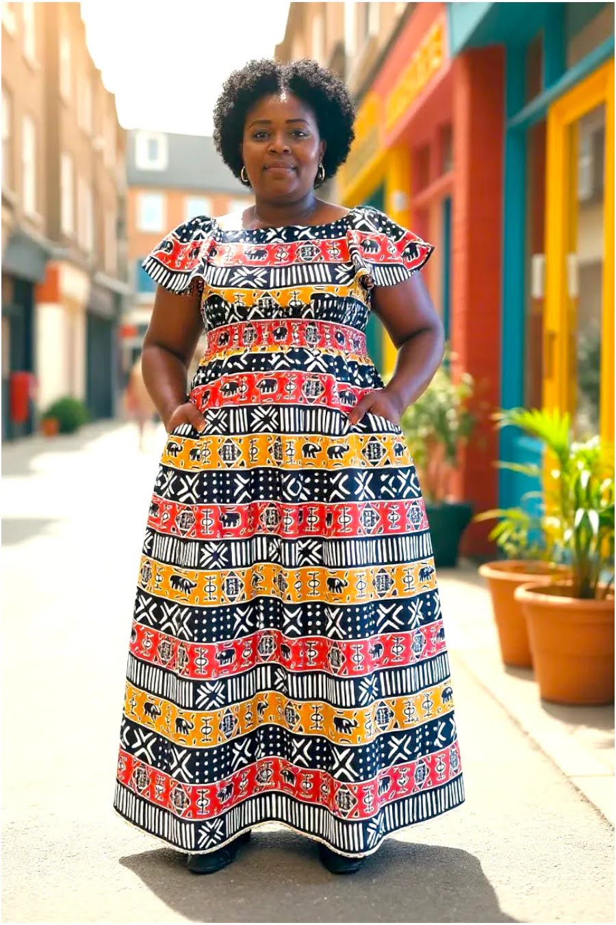 Maxi Frill Dress - Tribal Print