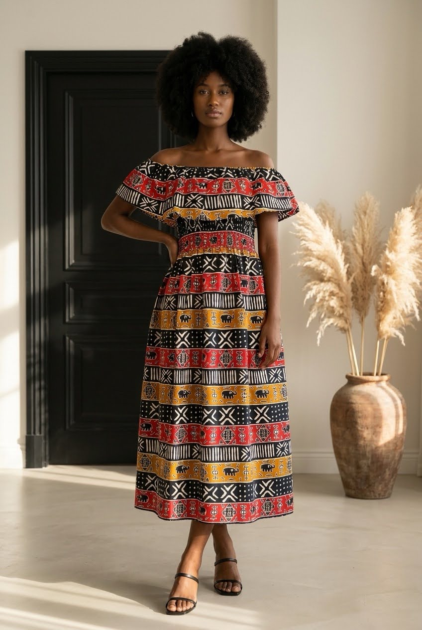 Maxi Frill Dress - Tribal Print