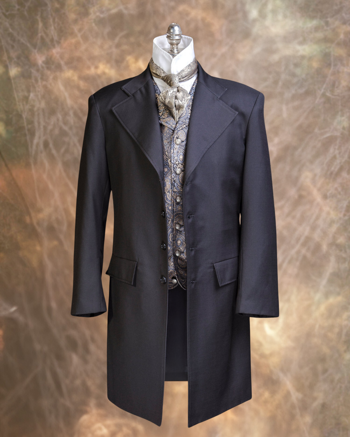 Men's Black Gaberdine Wool Frock Coat