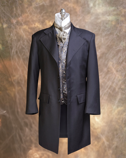 Men's Black Gaberdine Wool Frock Coat