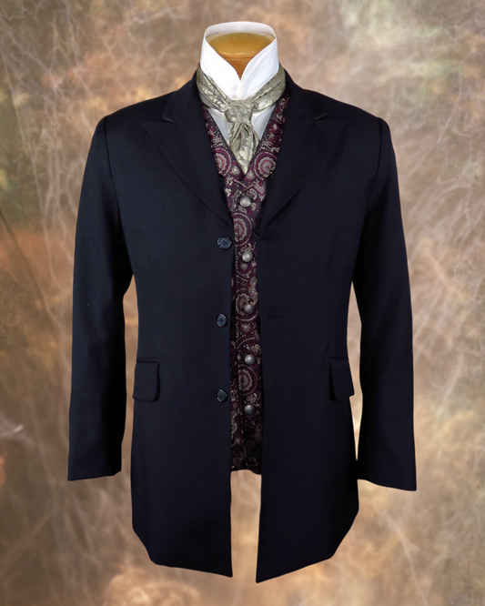 Men's Town Coat - Black Gabardine Wool - Western Cut Blazer