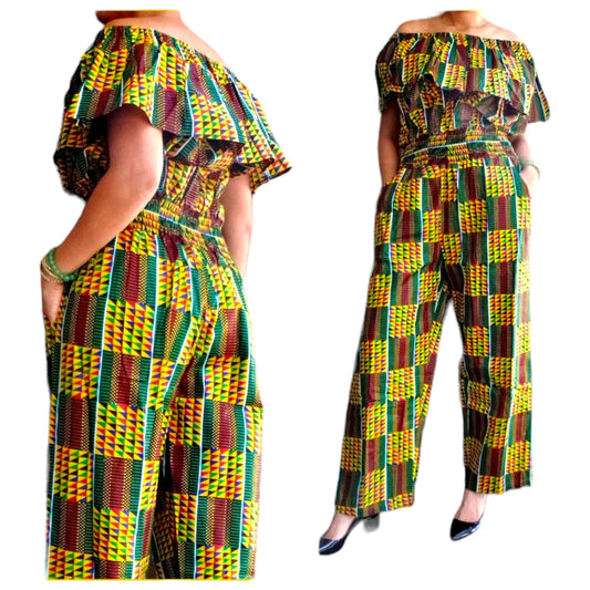 Women Kente Romper Set with Head Wrap (free size)