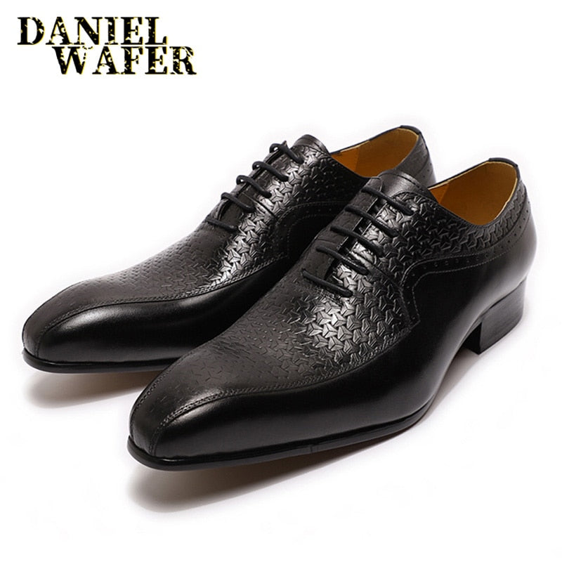 Luxury Brand Mens Pointed Toe Oxford Formal Lace-Up Shoes
