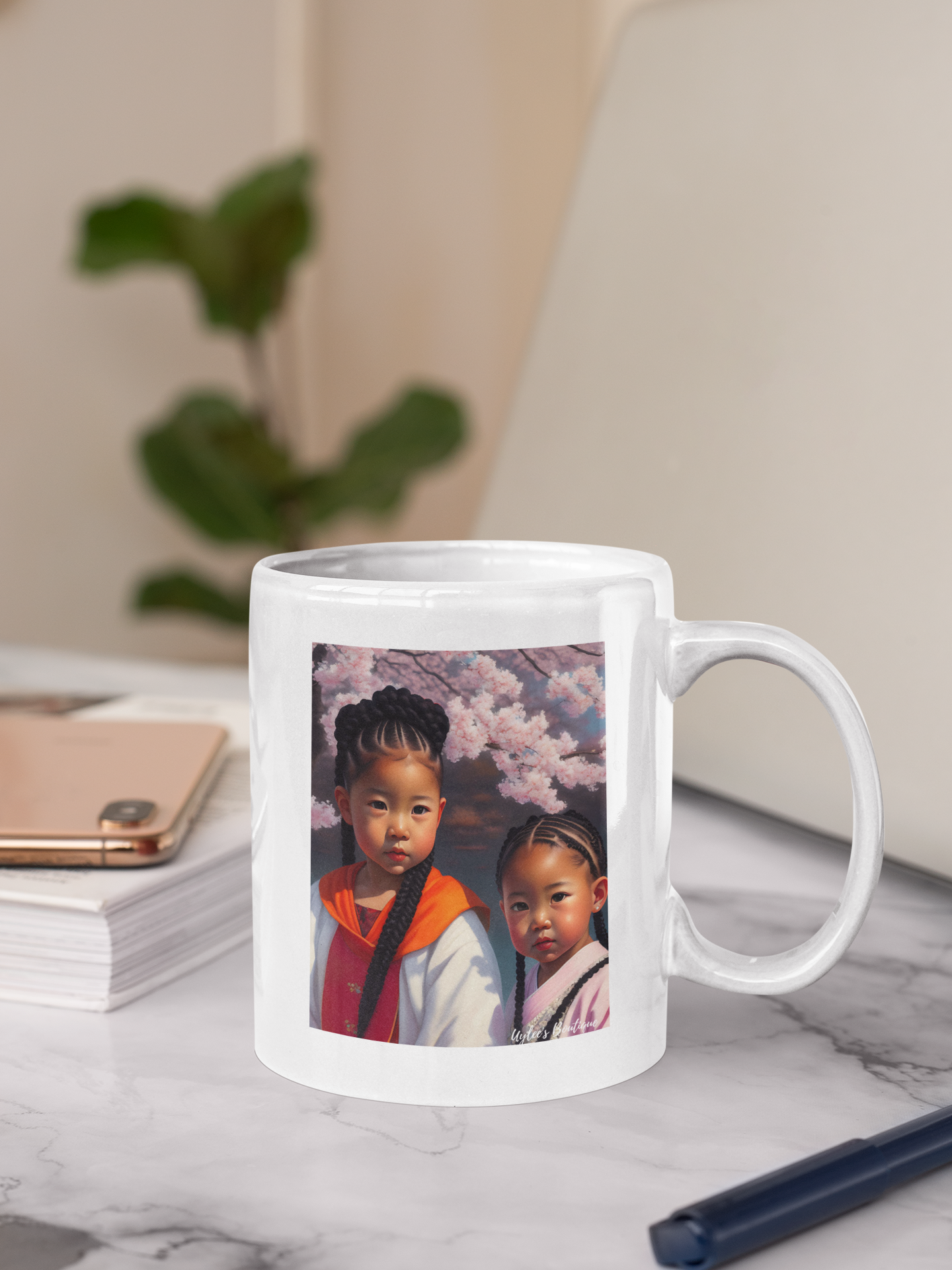 Beautiful Ceramic Custom Mug - Sisters in Cherry Blossoms