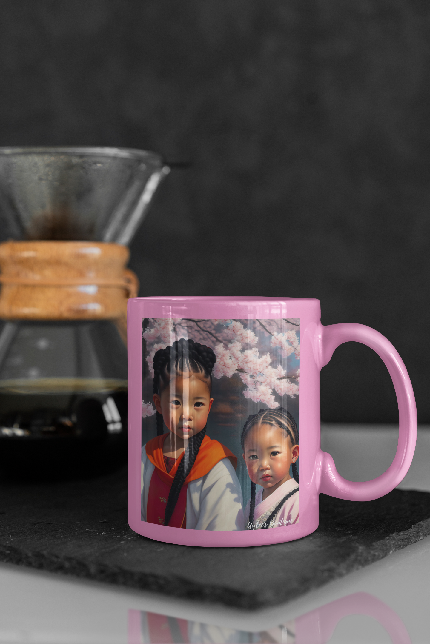 Beautiful Ceramic Custom Mug - Sisters in Cherry Blossoms