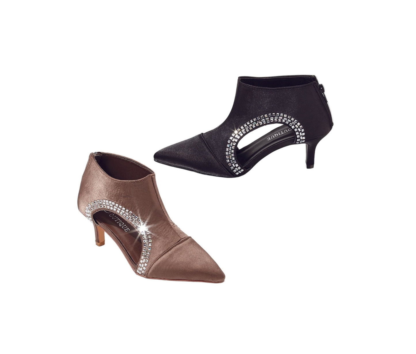 Jeweled Curves Open-Sided Booties by EY Boutique