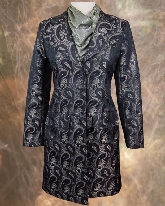 Women's Brown Paisley Brocade Tailored Frock Coat