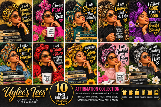 Black Woman Affirmation PNG Bundle | 10 Inspirational Black Girl Designs | Melanin Woman PNG | Sublimation T-Shirt Mug Tumbler Designs 10 images