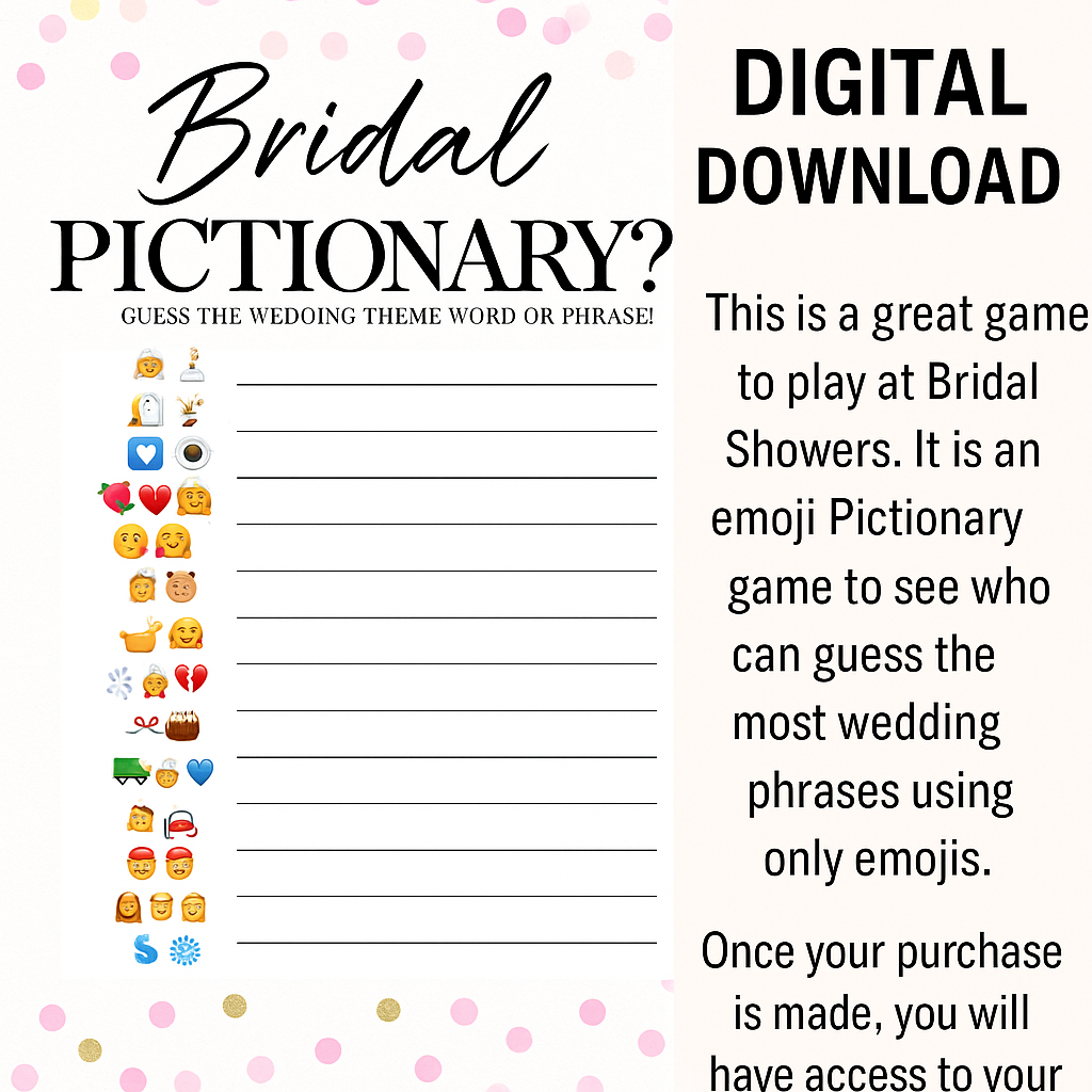 Bridal Shower Emoji Pictionary Game - Great for Bridal Showers!