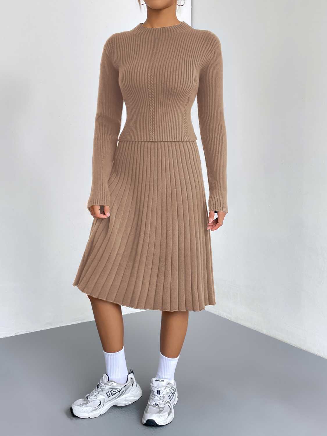 Must-Have Two-Piece Sweater Dress | Casual to Elegant Rib-Knit Sweater and Skirt Set - Four Color Options