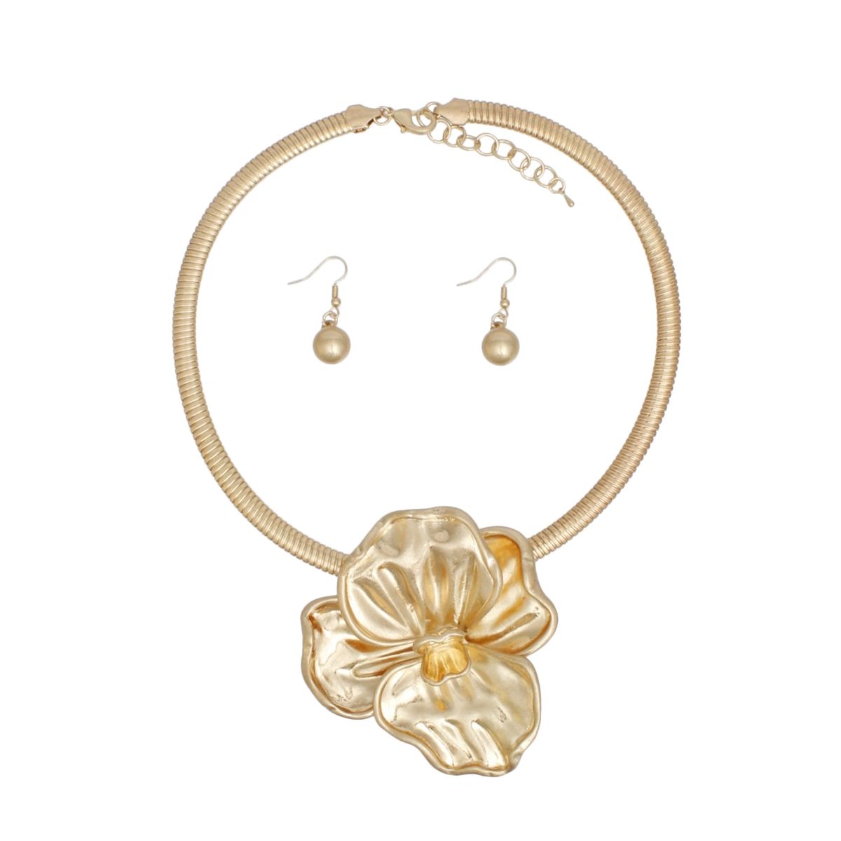 Collar Matte Gold Sculpted Petal Flower Necklace