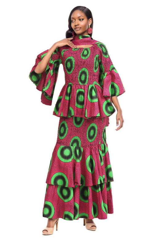 Watermelon Color Print Long Length Dress