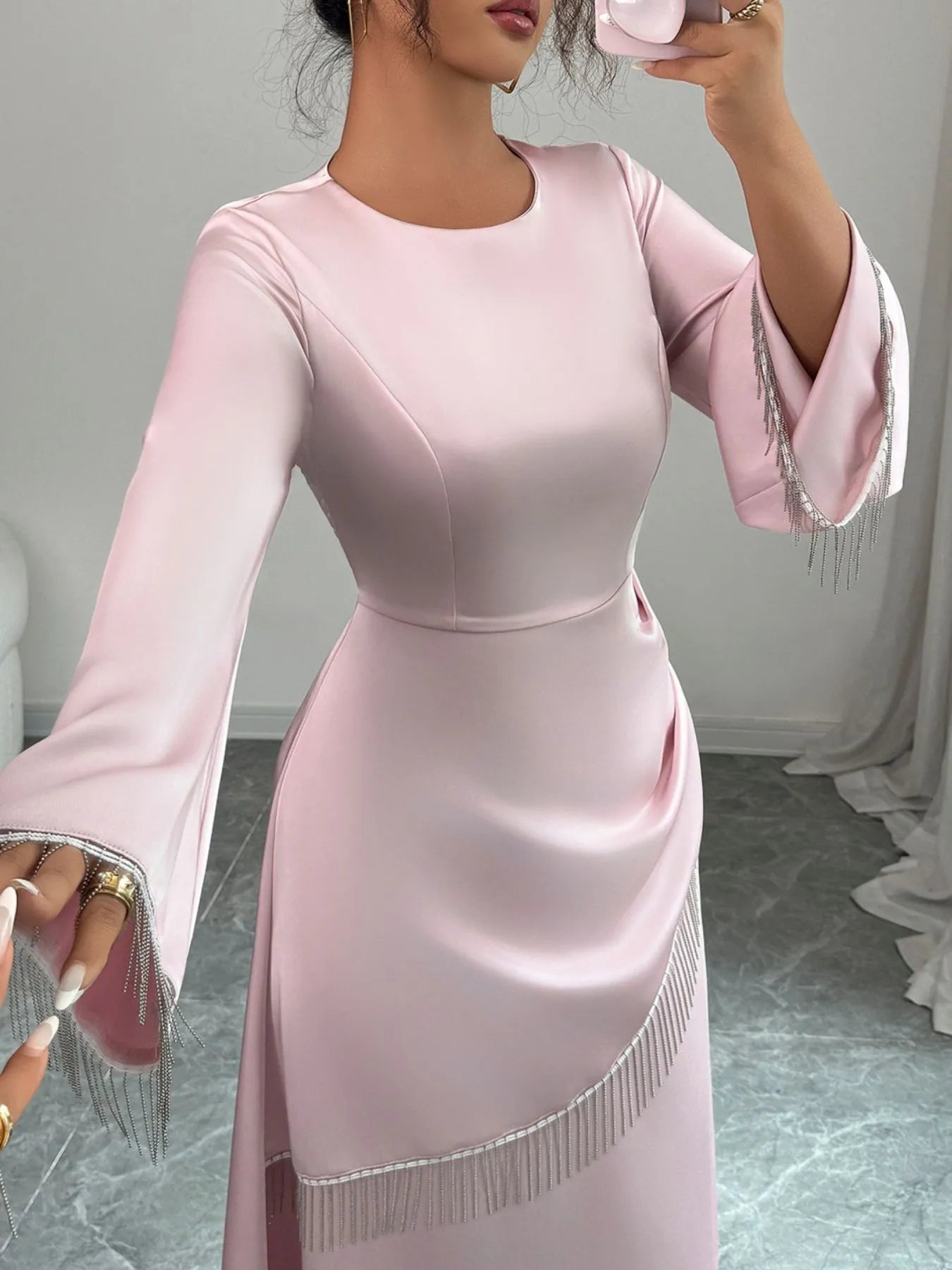 Fringe Long Sleeve Bodycon Maxi Dress – Uylee's Boutique