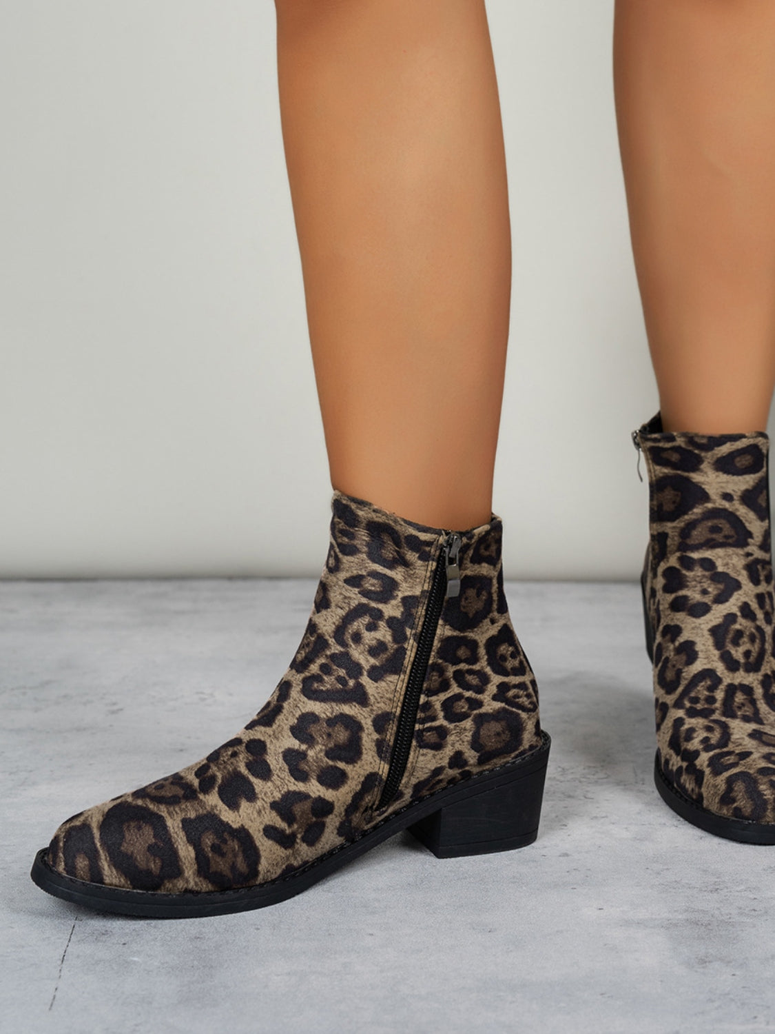 Leopard Point Toe Block Heel Boots, 2 patterns