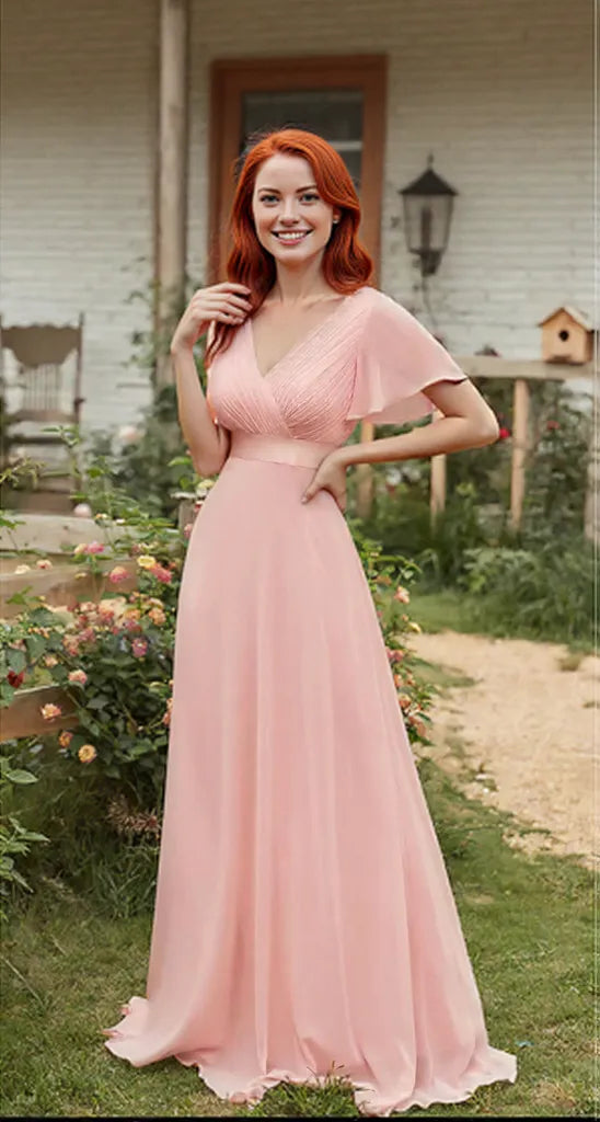 Surplice Flutter Sleeve Maxi Dress, Two Color Choices