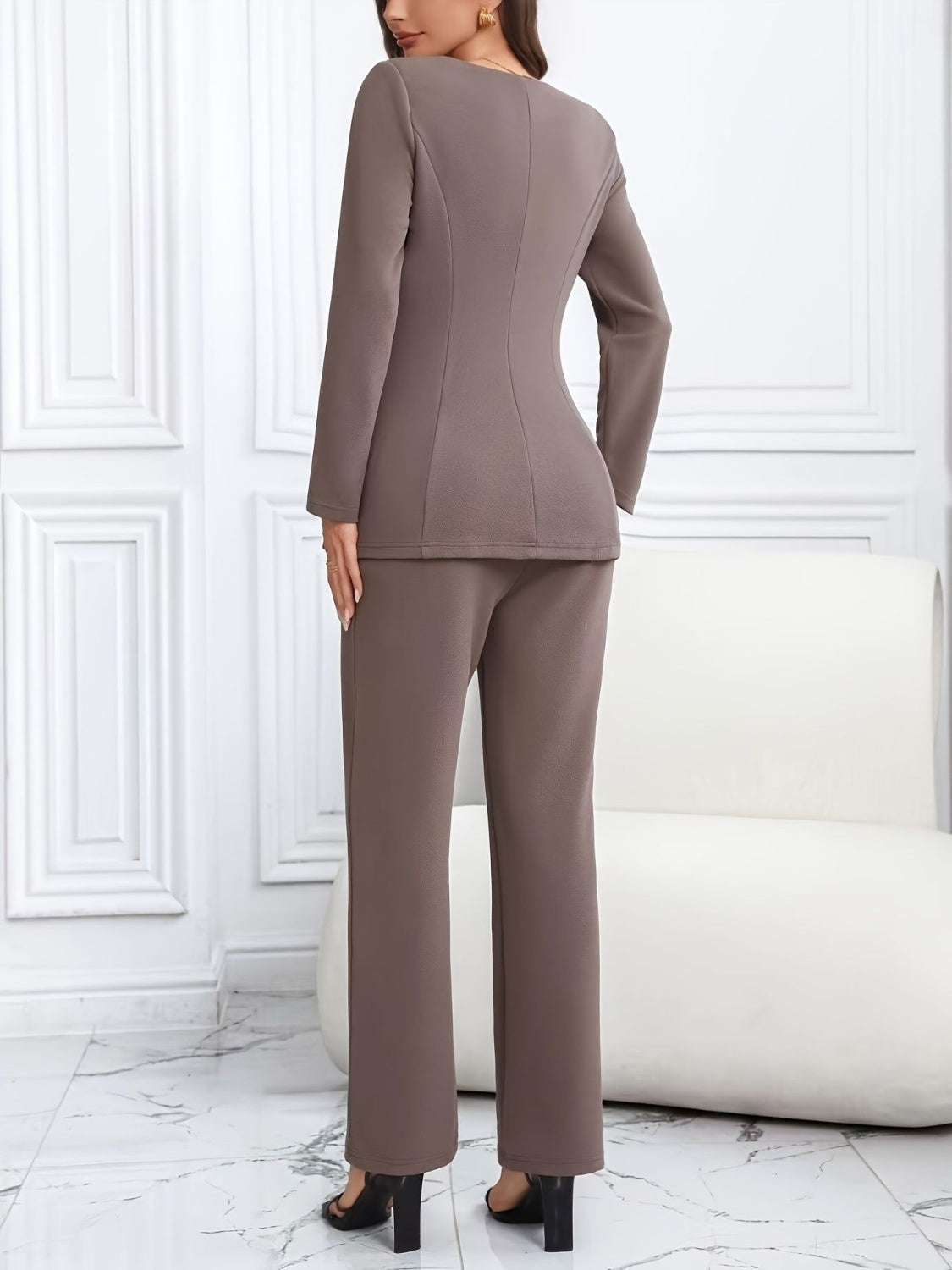 Square Neck Button Up Blazer and Pants Set, U.S. Sizes 4 - 14