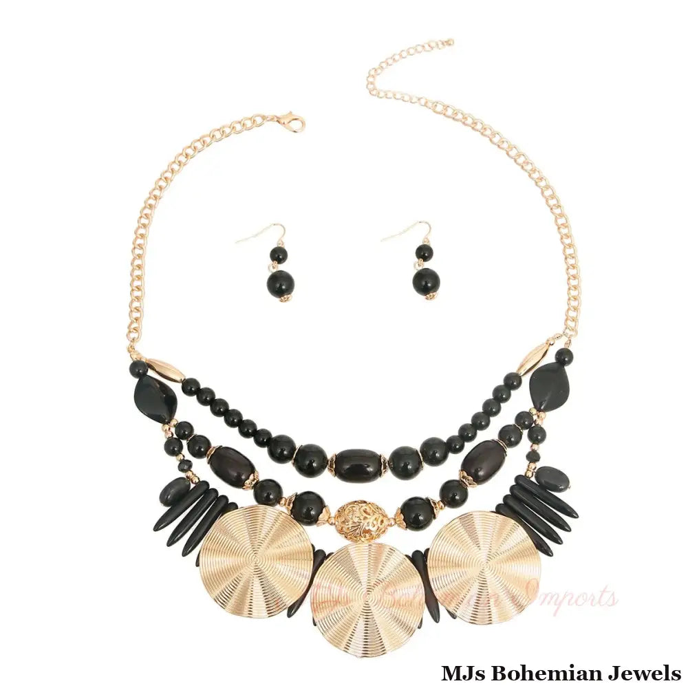 Black Acrylic Bead and Gold Set