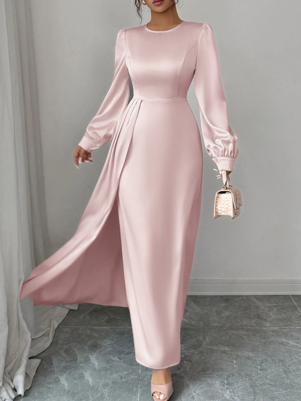 satin long sleeve maxi dress formal Off-Duty Effortless Long sleeves This salad is exactly Color:Bay Leaf Black