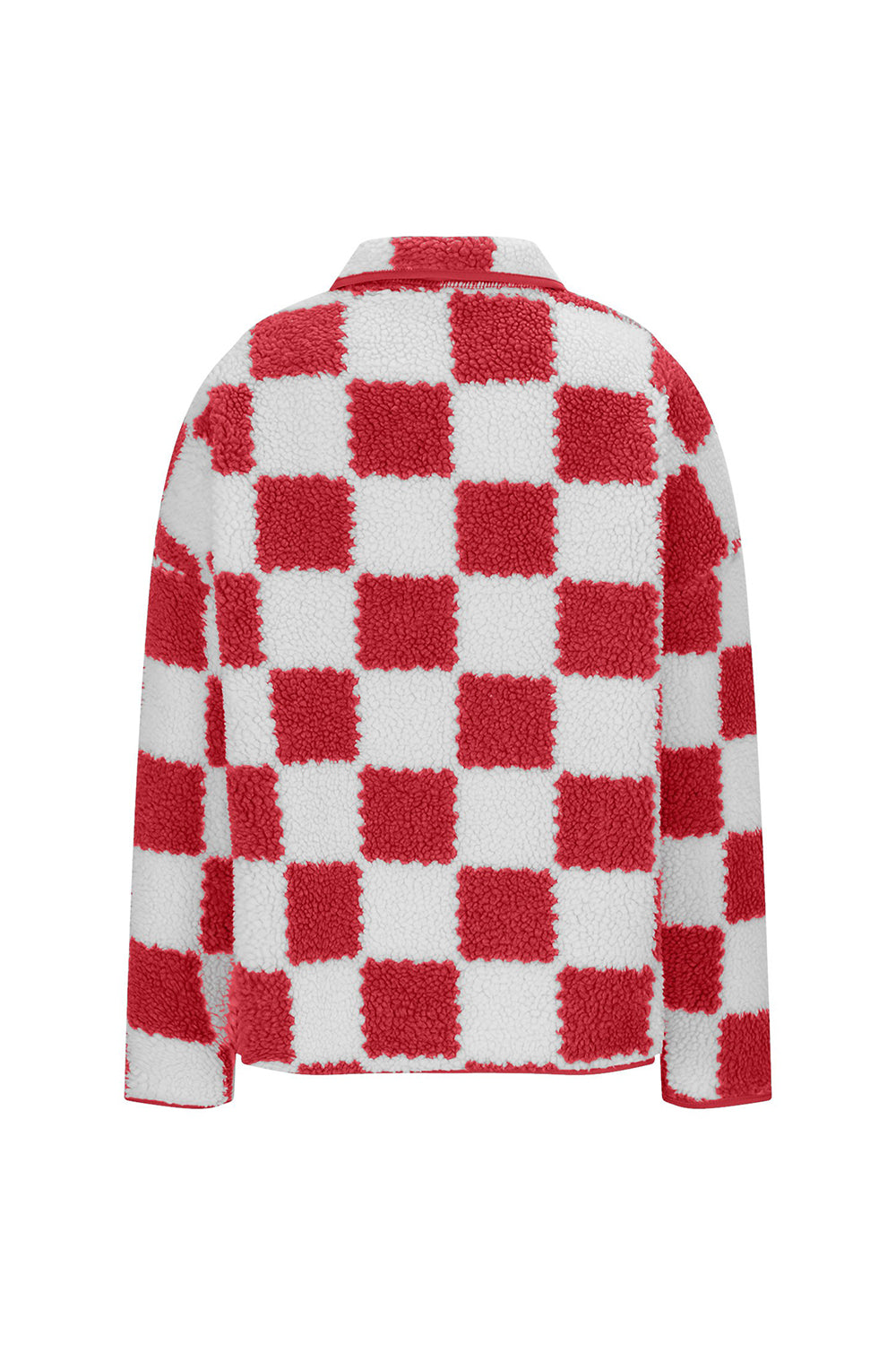 Checkered Snap Down Long Sleeve Teddy Jacket