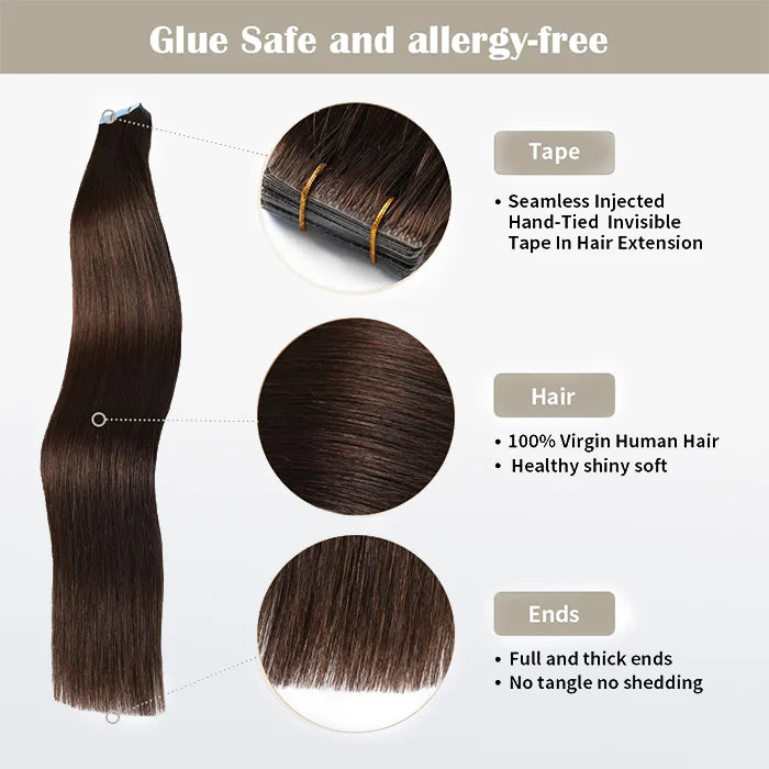 Seamless Injected Hand-Tied Invisible Tape In Hair Extension 20Pcs Virgin Human Hair